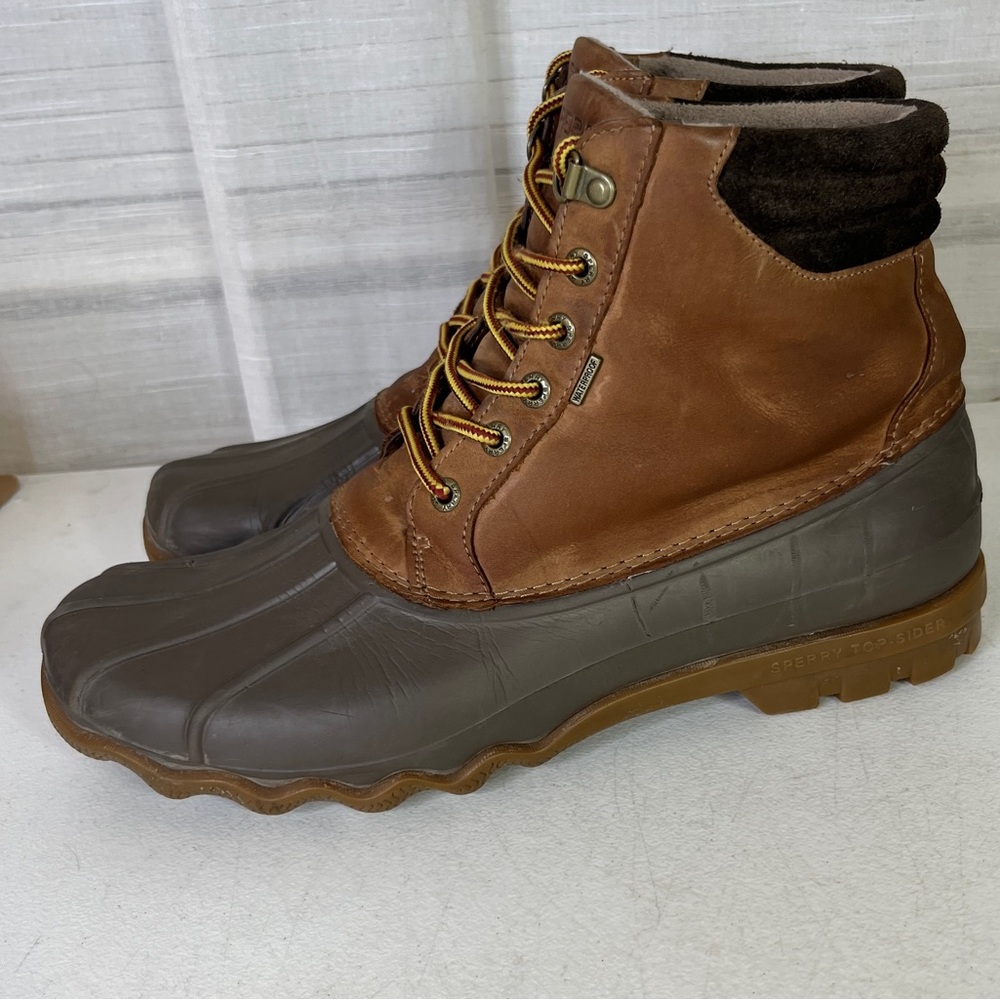 Sperry Avenue Duck Boots Leather Rubber Size 10 M Waterproof Brown STS12126 b13